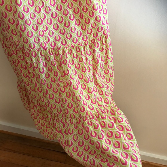 Lily Pulitzer Sz 8 Pink Green Geometric Sundress Button Pockets Zip Linen blend - Picture 5 of 10